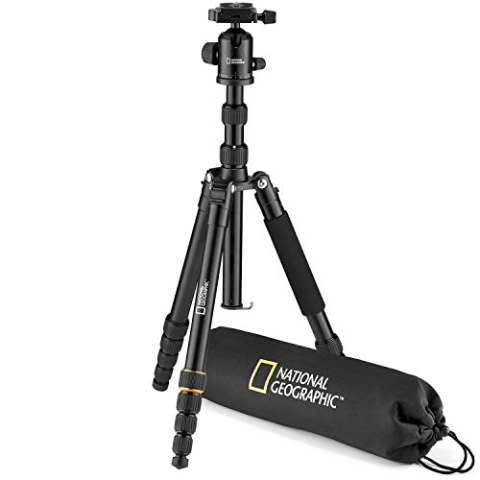 National Geographic Foto-Reisestativ-Set mit Einbeinstativ, Alu, fünfteilige Beine mit Drehverriegelung, Tragetasche, Kugelkopf, Schnellwechselplatte, bis 8 kg NGTR002T [Exklusiv bei Amazon]
