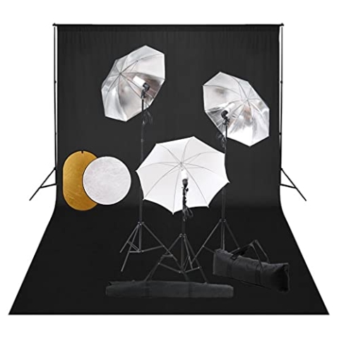 vidaXL Fotostudio Set mit Leuchten Schirmen Hintergrund Reflektor Teleskop Hintergrundsystem Fotolampe Studioleuchte Stativ Foto Studioset Tragetasche