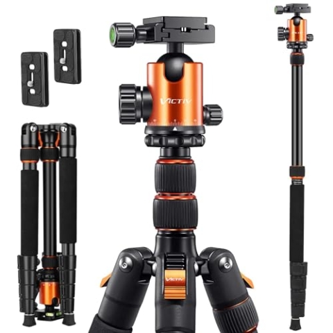 VICTIV 205cm Professionell Stativ für Kamera, Aluminiumlegierung Reisestativ Stativ für DSLR, 360 Grad Kugelkopf mit 38 mm Ladegewicht beträgt 10 kg, Abnehmbar Einbeinstativ mit Tragetasche - Orange