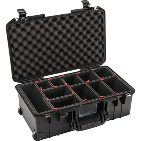 PELI 1535 Air Leichter Schutzkoffer mit Rollen mit Kamera Equipment, Wasser- und Staubdicht, 27L Volumen, mit TrekPak Einteilungssystem (Anpassbar), Farbe: Schwarz…