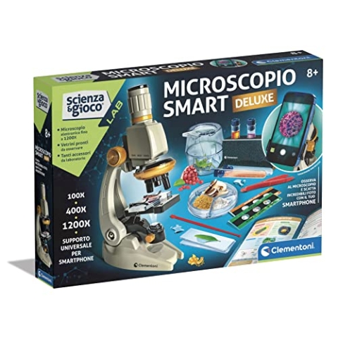 Clementoni Lab Smart Deluxe-Labor, Optisches Mikroskop für Kinder, Experimente der Wissenschaft, 8 Jahre (italienische Version), 19310