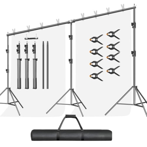 EMART Foto Hintergrund Ständer 3m x 6m, Verstellbarer Strapazierfähiger Hintergrundständer, Hintergrundsystem Fotostudio mit 8 Federklemmen, 1 Tragetasche für Studio Photo, Fotografie, Video, Hochzeit
