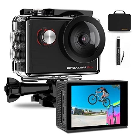 Apexcam M90Pro Action Cam 4K 20MP Self Halterung Sportkamera WiFi Unterwasserkamera 2.4G Fernbedienung Wasserdicht 40m 170 ° Weitwinkel mit Zwei 1200mAh Batterien externes Mikrofon