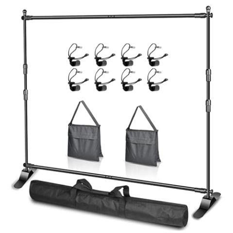 EMART Foto Hintergrund Ständer 3 m x 2,4 m (B x H), Verstellbare Hintergrundständer mit 2 Sandsäcken und Tragetasche für Fotostudio, Porträt und Produktfotografie, Studiofotografie