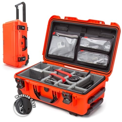 Nanuk 935 wasserdichte Hartschalenhülle mit Deckel-Organizer und gepolsterter Trennwand mit Rädern, Orange
