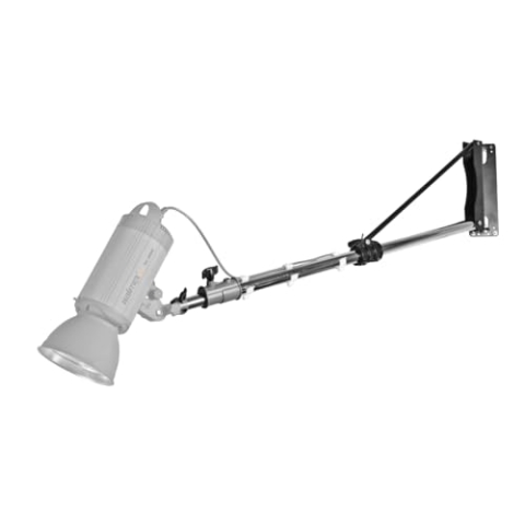 Walimex pro Wand-Lampenstativ 120-215 cm – schwarz – 1200 x 250 x 80 mm – Max. Traglast 4 kg – mit Spigot – Ständer Wandhalter für Studiolicht Studioblitz