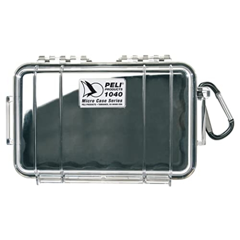 PELI 1040 Wasserdichte Micro Box zum Schutz von Smartphone und Weiteren Elektrischen Utensilien, IP67 Wasser- und Staubdicht, 0,7L Volumen, Transparent/ Schwarz Gummieinlage