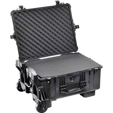 Peli 1610M Stabiler Transportkoffer mit Robusten Rollen, IP57 Wasser- und Staubdicht, 63L Volumen, Ohne Schaumstoffeinsatz, Schwarz, 016100-0019-110E