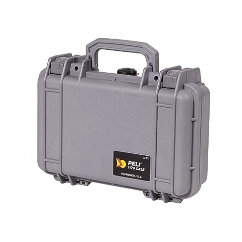 PELI 1170 Professioneller Kamerakoffer für Optimalen Schutz, IP67 Wasser- und Staubdicht, 3L Volumen, Mit Schaumstoffeinlage (anpassbar), Silber/Grau