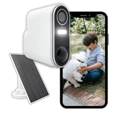 Konyks Camini Air 2 Solar – Überwachungskamera für den Außenbereich, kabellos, WiFi mit Solarpanel, Benachrichtigungen bei Bewegungserkennung, Nachtsicht in Farben, Beleuchtung und Sirene