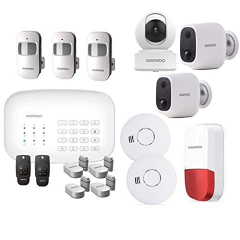Daewoo Security Alarm-Set WiFi/GSM – Modell Schutz + Lieferung mit 13 AcHardlinesssets, 3 Kameras und 1 Sirene