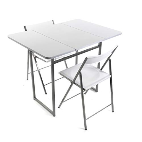Versa Andrea Tisch und Zwei Stühle für Küche, Terrasse, Garten, Balkon oder Esszimmer, Tisch und Stühle, Maßnahmen (H x L x B) 80 x 70 x 100 cm, Metall und PVC, Farbe: Weiß