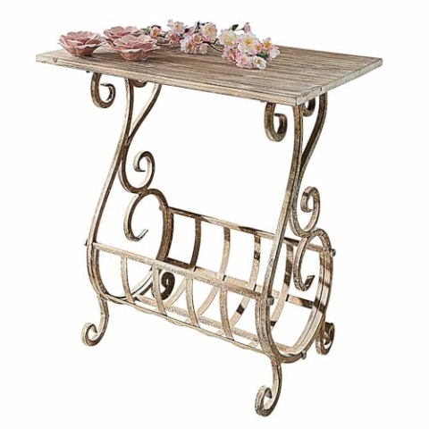 Loberon Konsole Ciattos Antikbraun - Konsolentisch aus Eisen mit Ablage aus Tannenholz - Tisch im Nostalgischen Design - ca. 70cm x 57cm x 34cm, antikbraun