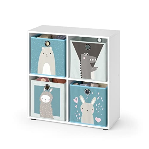 Vicco Kinderregal Tetra, Spielzeugregal für Faltboxen, Weiß, 72 x 72.6 cm mit 4 Faltboxen