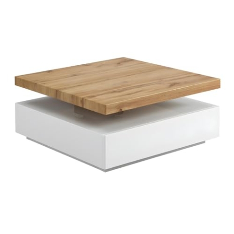 Vente-unique - Couchtisch mit drehbarer Tischplatte - MDF - Weiß & Eichefarben - Kyria