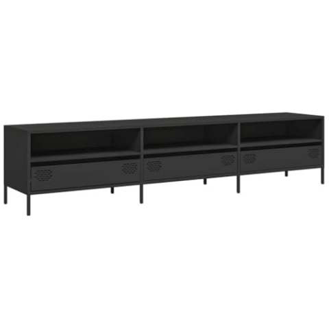 vidaXL TV-Schrank Schwarz 202x39x43,5 cm Kaltgewalzter Stahl, TV-Ständer, TV-Lowboard, TV-Sideboard, TV-Möbel, Lowboard, Fernsehschrank, Fernsehtisch