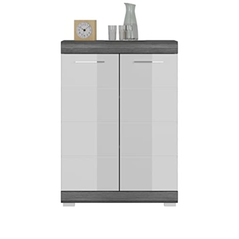 xonox.home Wohnen Scout X06B2901 Sideboard Kommode Schrank in Front weiß Hochglanz Korpus rauchsilber