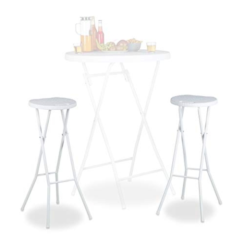 Relaxdays Barhocker klappbar BASTIAN 2er Set weiss, Wetterfest, Höhe 80 cm, Barstuhl Doppelpack, Kunststoff, Tresen, weiß