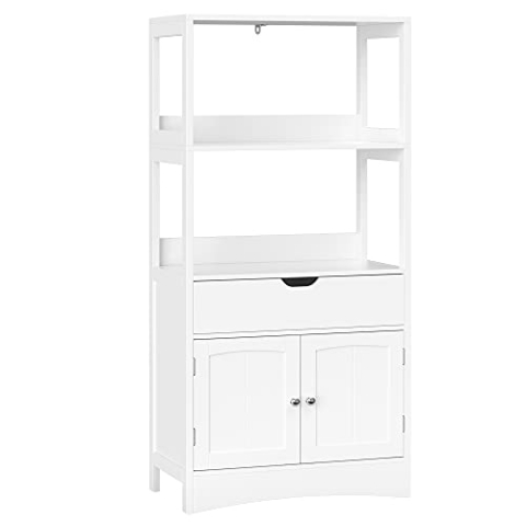 VASAGLE Badschrank, vielseitig einsetzbares Badregal mit 4 Etagen, Badezimmerschrank aus Holz, weiß, 60 x 122 x 32,5 cm (B x H x T) BBC64WT