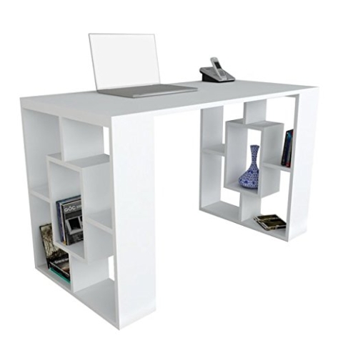 moebel17 0967 Schreibtisch Computertisch Arbeitstisch Bürotisch PC Tisch, Holz, Weiß, Ablagefächer, viel Stauraum, 120 x 75 x 60 cm