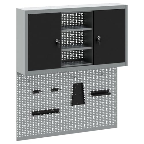 vidaXL Graues industrielles Werkzeugwandpaneel-Set mit Haken und Halterungen | Robuste Stahlkonstruktion, hohe Tragfähigkeit für die Organisation deiner Werkstatt oder Garage