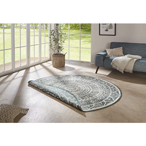 NORTHRUGS In- und Outdoor Teppich Siruma Rund ⌀200cm - Wendeteppich Wetterfest Orientalisches Vintage Design Läufer für Balkon Terrasse Garten Wintergarten Wohnzimmerteppich Wasserfest in Grün Creme