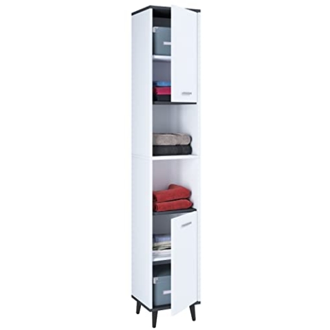VCM Holz Badezimmerschrank | Badmöbel | Stand Badschrank | Badezimmer | Hochschrank | Maße ca. H. 181 x B. 32 x T. 28 cm - Landos Weiß/Anthrazit
