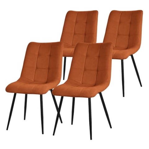 ML-Design Esszimmerstühle 4er Set Orange, Wohnzimmerstühle mit Stoffbezug & schwarzen Metallbeinen, Küchenstühle mit Rückenlehne, Polsterstühle für Esszimmer Wohnzimmer Küche Büro, Gepolsterte Sessel