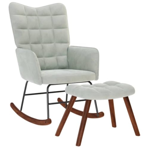 vidaXL Schaukelstuhl mit Hocker Hellgrauer Samt, Stuhl, Loungesessel, Loungesitz, Schaukelstuhl, Wohnzimmerstuhl, Relaxsessel, Wippe, Relaxsessel