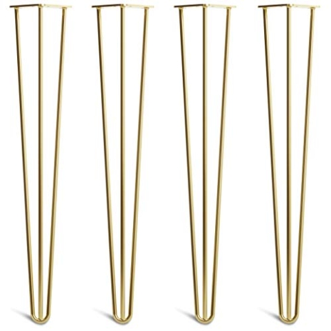The Hairpin Leg Co. 4X Haarnadel-Tischbeine: Doppel-Schweiß Stahl, Schrauben, Anleitung, Schutzfüße. Klassischer 10mm 3 Stangen Stil. 71cm Messing