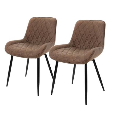ML-Design 2er Set Esszimmerstühle Esszimmerstuhl mit Rücken- und Armlehnen, Braun, PU-Kunstleder Sitzfläche, Metallbeine, Küchenstühle Küchenstuhl Wohnzimmerstühle Wohnzimmerstuhl Polsterstuhl