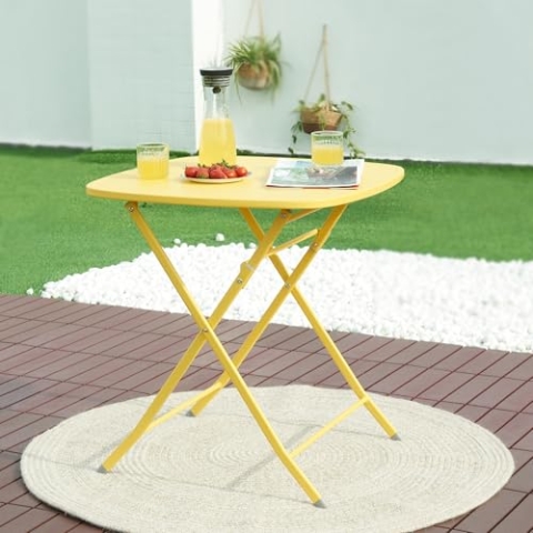 [en.casa] Gartentisch Sande Klapptisch 71 x 70 x 70 cm Balkontisch Stahl klappbar quadratisch Gelb Outdoor-Beistelltisch faltbar