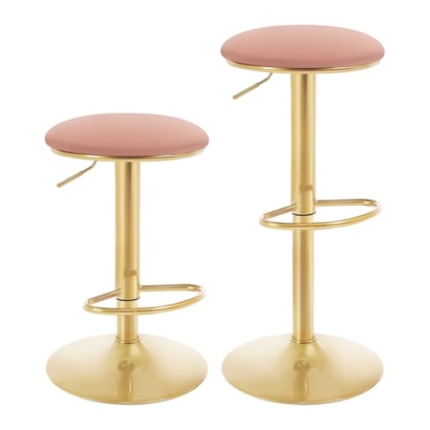 WOLTU Barhocker 2er Set, ergonomischer Barstuhl mit Fußstütze, 360° drehbarer Hocker, 60-80,5 cm höhenverstellbar, für Bar Bistro Café Küche, Rosa, BH302rs-2