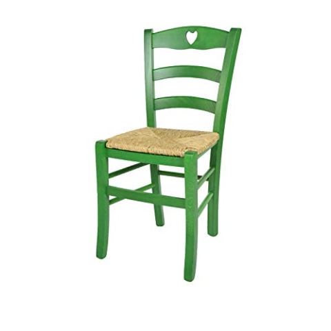 t m c s Tommychairs - Stuhl Cuore für Küche und Esszimmer, Robuste Struktur aus Buchenholz, in Anilinfarbe Grün lackiert und Sitzfläche aus Stroh