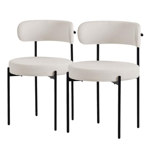ML-Design Esszimmerstühle 2er Set, Küchenstuhl aus Teddystoff Weiß, Wohnzimmerstuhl mit Rückenlehne, Polsterstühle mit schwarzen Metallbeinen, Loungesessel ergonomisch, Stühle für Esszimmer/Wohnzimmer