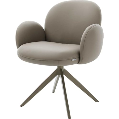 DELIFE Esszimmerstuhl Nube-Flex mit Armlehnen Kreuzgestell breit Effektfinish Titan Echt-Leder Schlamm 360° drehbar Taschenfederkern