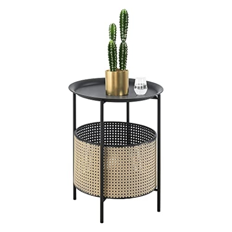 [en.casa] Beistelltisch Beaumont 45x35cm mit abnehmbarem Metallkorb Wohnzimmertisch Kaffeetisch auf Metallgestell Schwarz/Sandfarben