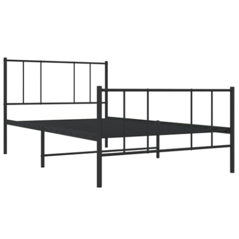 vidaXL Bettgestell, Bettrahmen mit Kopfteil Fußteil, Metallbett Bett mit Lattenrost, Einzelbett Gästebett Schlafzimmer, Metall Schwarz 107x203cm