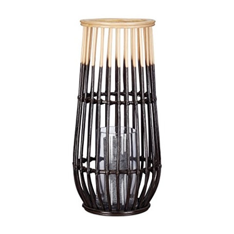 Relaxdays großes Rattan Windlicht. Dekoglas, Windlichthalterung für Boden, zylindrisch, Innen, 55 cm hoch, schwarz-natur