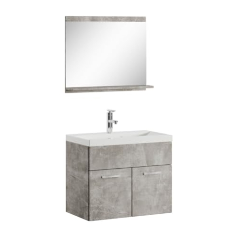 Badplaats B.V. Badezimmer Badmöbel Set Montreal 02 60cm Waschbecken Beton Grau - Unterschrank Waschtisch Spiegel Möbel