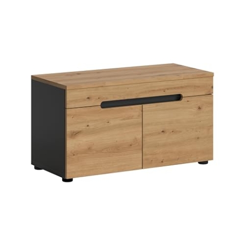 xonox.home Garderobe Canu Sitzbank Bank Garderobenbank Flurbank Truhe Schuhregal in Front Artisan Eiche Nb., Korpus Basalt grau Nb., Abs. Artisan Eiche Nb.ca. 80x45x37 cm