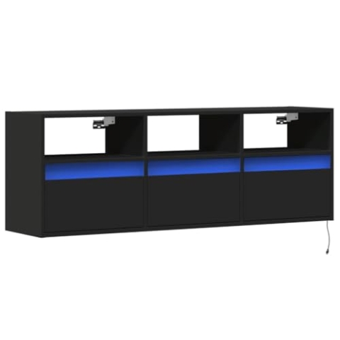 vidaXL TV Wandschrank, TV Schrank Lowboard mit LED-Beleuchtung, Hängeschrank Fernsehschrank für Wohnzimmer, Fernsehtisch TV Board Hängend, Schwarz