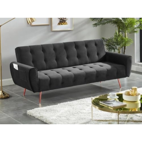 Vente-unique Schlafsofa, 3-Sitzer, ausziehbar, Schlafsofa, Velours, Polylani, Anthrazit