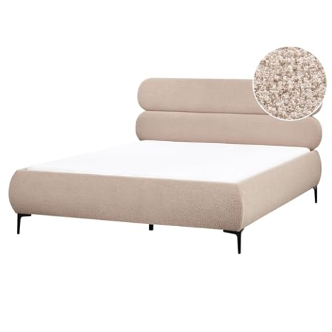 Beliani Polsterbett Bouclé Stoff beige/Taupe 160 x 200 cm mit Kopfteil modern Lessay