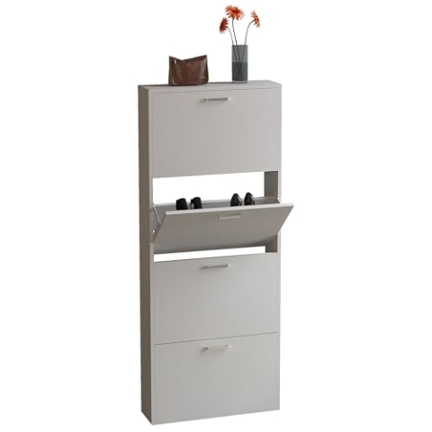 VCM Holz Regal Kipper Schuhregal Schuhschrank Schuhkipper 4 Sulos L Weiß