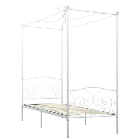 vidaXL Himmelbett Bett Bettgestell Einzelbett Metallbett Bettrahmen Lattenrost Schlafzimmerbett Schlafzimmermöbel Ehebett Weiß 90x200cm