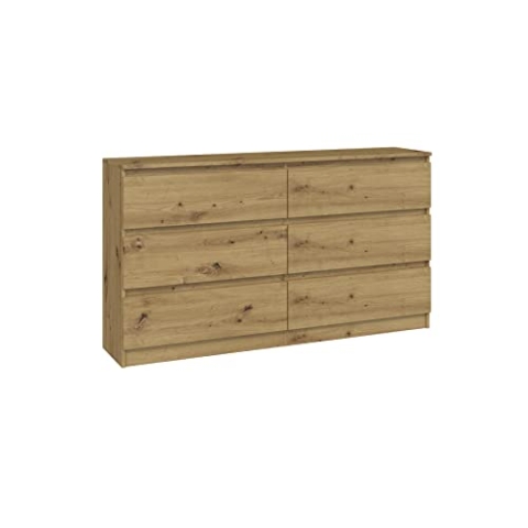 CDF Kommode Malwa M6 140 | Farbe: Eiche Artisan | Schrank für Dokumente, Kleinigkeiten | Ideal für Wohnzimmer, Schlafzimmer, Kinderzimmer, Jugendzimmer und Büro | 6 geräumige Schubladen