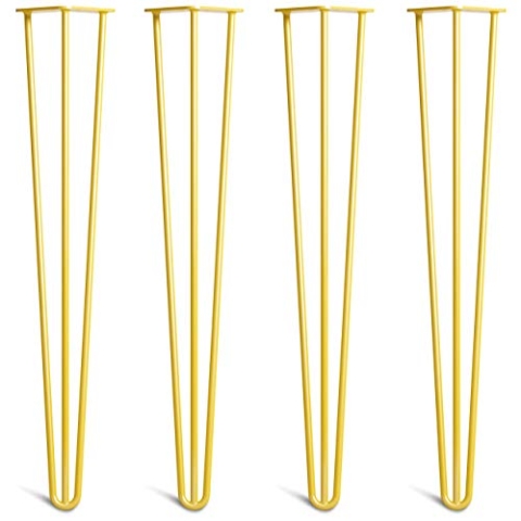 The Hairpin Leg Co. 4X Haarnadel-Tischbeine: Doppel-Schweiß Stahl, Schrauben, Anleitung, Schutzfüße. Klassischer 10mm 3 Stangen Stil. 71cm Gelb