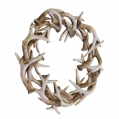Loberon Kranz Inglewood, Handbemalt, Rustikale Eleganz, Kunstvoll Gestaltete Geweih-Elemente, Natürliche Farbgebung, Tür-, Wand- oder Tischdekoration, Polyresin, braun