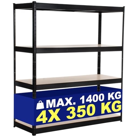 CLP Lagerregal 160X180X60 cm I Böden Bis Je 350 KG Belastbar I Metall-Steckregal, Farbe:schwarz